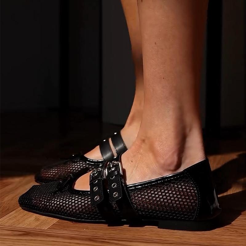 Women's Mesh Leather Buckle Sandals