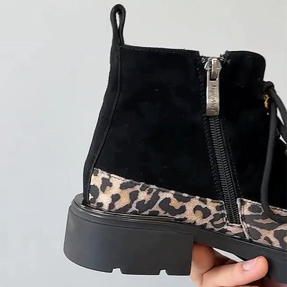 Women's Suede Leopard Print Martin Boots