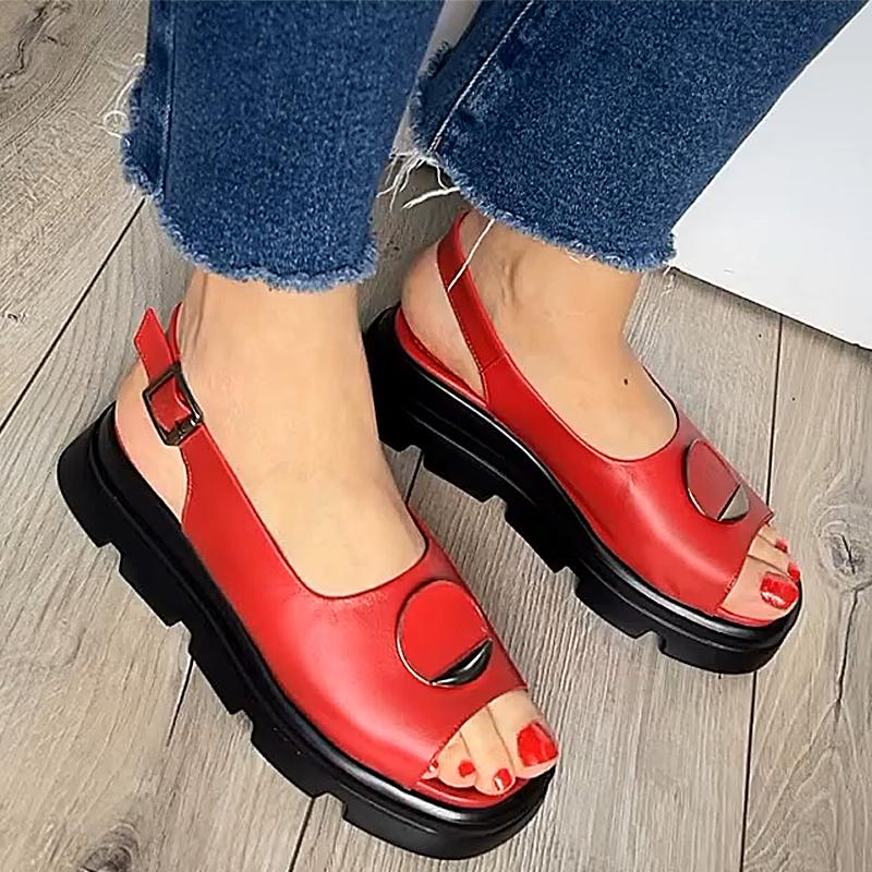 Women's Leather Thick Bottom Roman Sandals