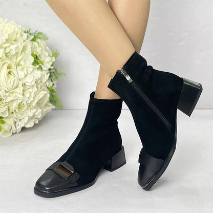 Suede Leather Buckle Women's Boots