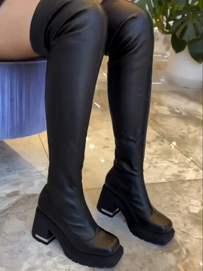 Thick Platform Zip-Up Over-The-Knee Boots