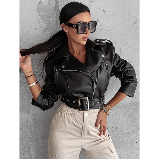 Short Leather Jacket With Belt