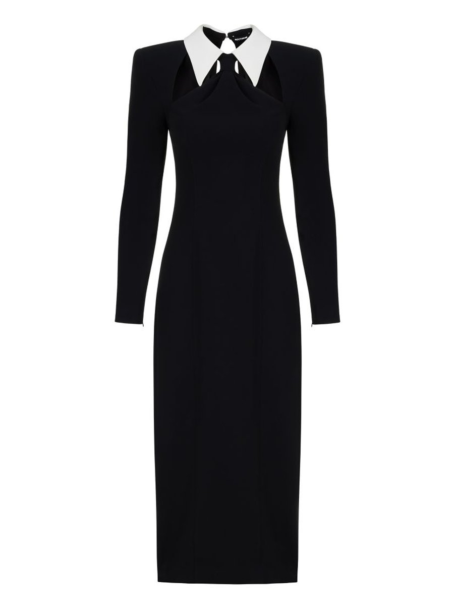 Waistband Tie Collar Midi Dress