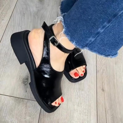 Black Leather Women's Sandals