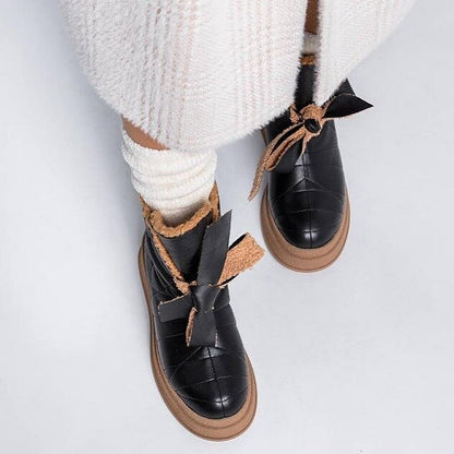 Women's Bow Leather Snow Boots