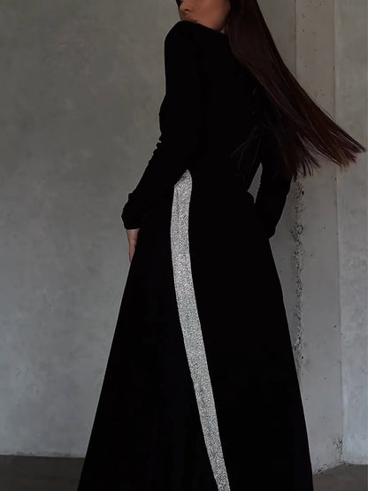 Black Velvet Rhinestones Maxi Dress
