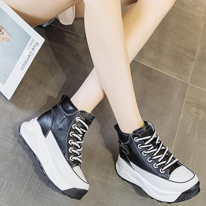 Leather High Top Muffin Casual Shoes