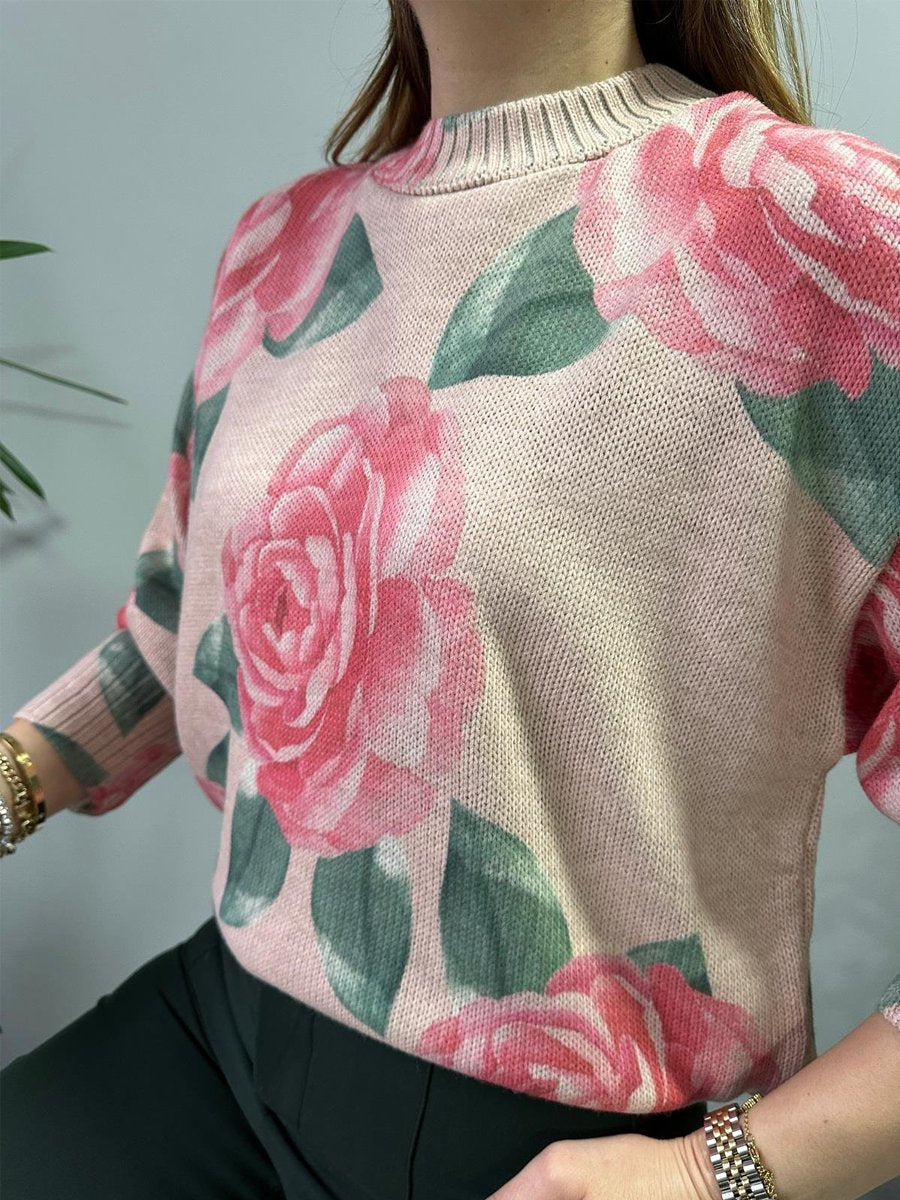 Wool Knit Rose Sweater