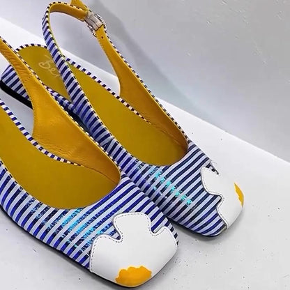 Striped Flower Women's Leather Shoes