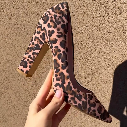 Women's Pink Leopard Print Suede High Heels