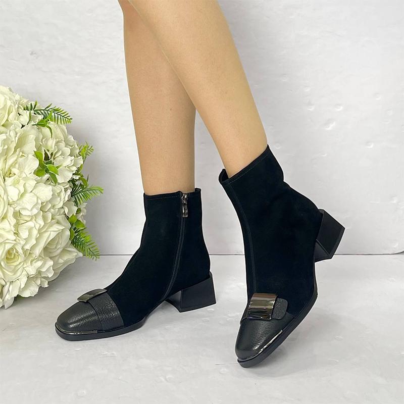 Suede Leather Buckle Women's Boots