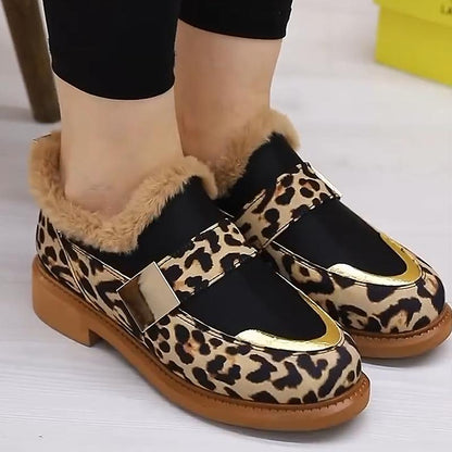 Leopard Print Suede Women's Plush Loafers