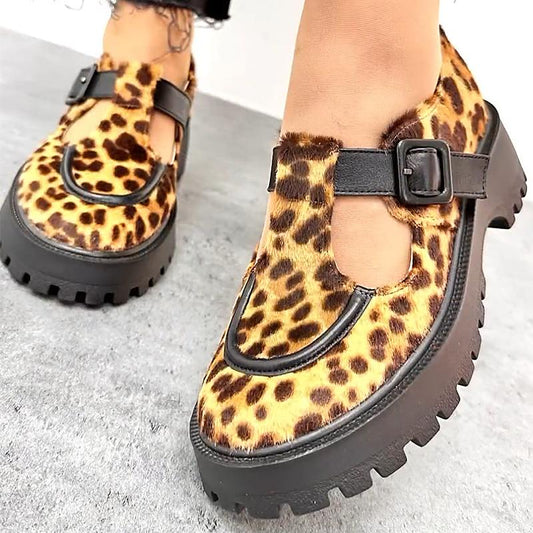 Leopard Print Buckle Women's Casual Shoes