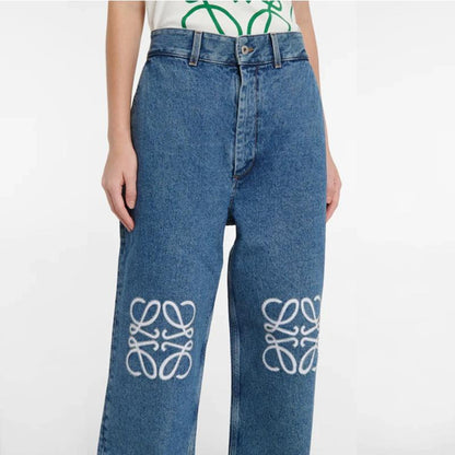 Anagram-print Wide-leg High-rise Denim Jeans