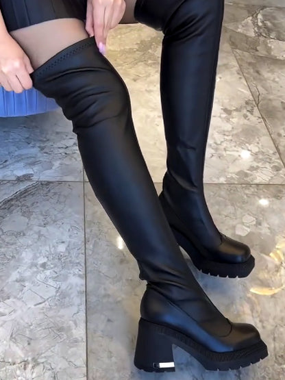 Thick Platform Zip-Up Over-The-Knee Boots