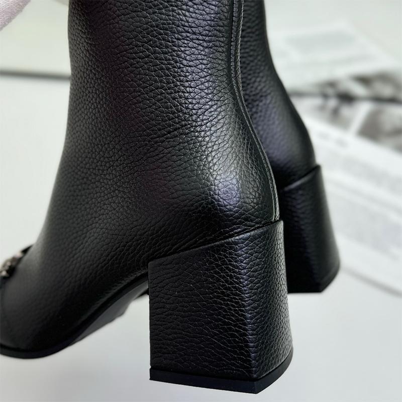 Textured Genuine Leather Women's Ankle Boots