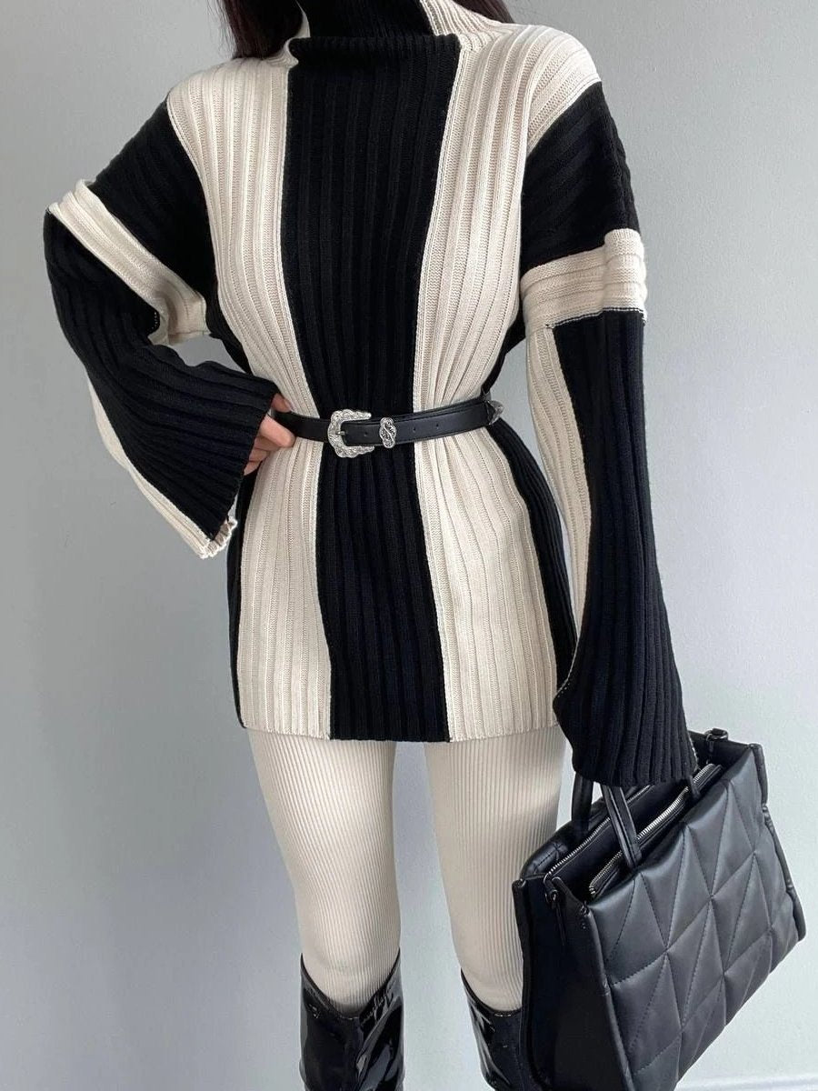 Wool Knit Color-blocked Oversize Sweater