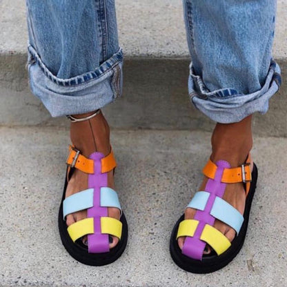 Women's Colorful Suede Woven Roman Sandals