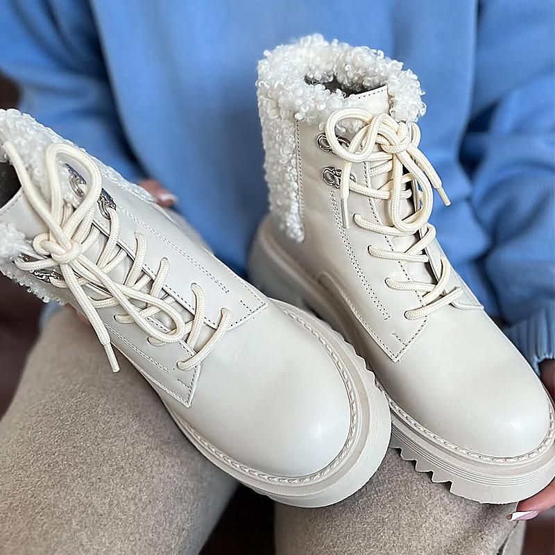 Women's White Wool Martin Boots