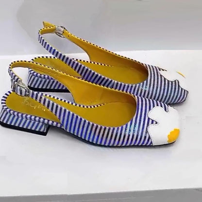 Striped Flower Women's Leather Shoes