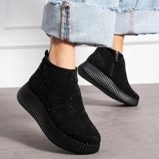 Women's Black Gemstone Detail Sneaker Boots