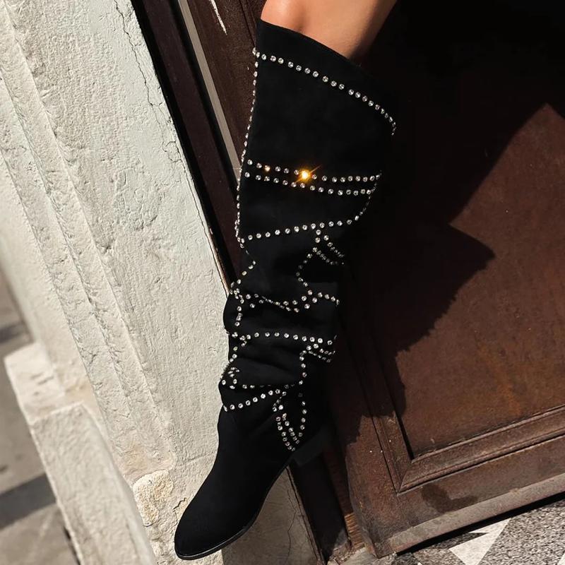 Suede Rhinestone Studded Women's Boots