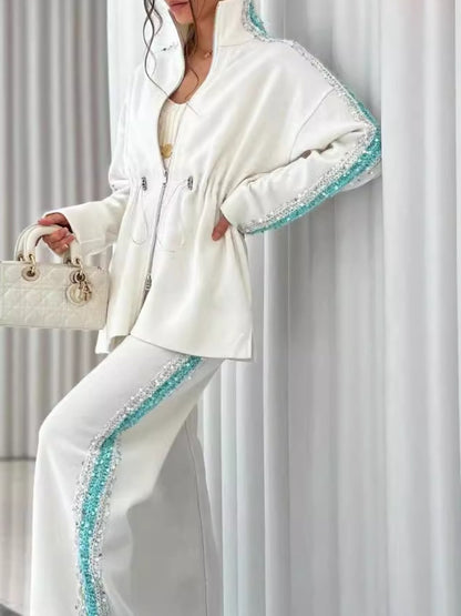 Women's Knitted Fabric Suit With Sequins And Handmade Details