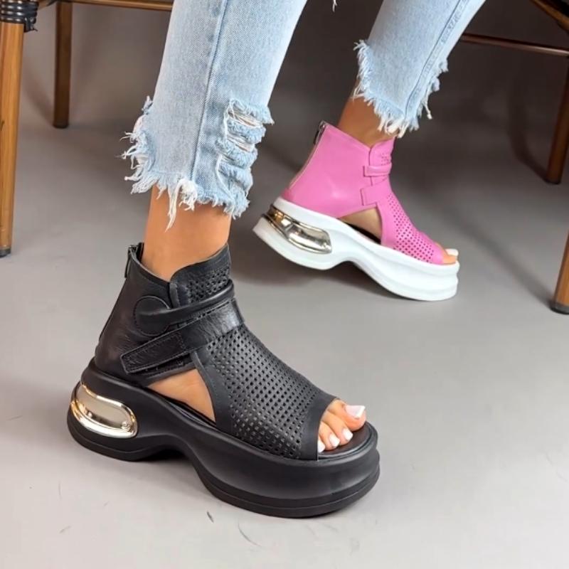 Hollow out leather soft sole casual sandals