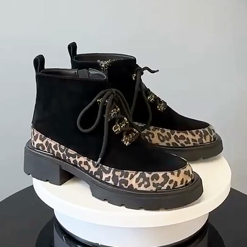 Women's Suede Leopard Print Martin Boots