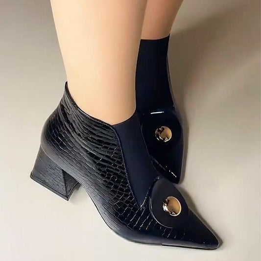 Pointed Toe Crocodile Print Women's Leather Ankle Boots