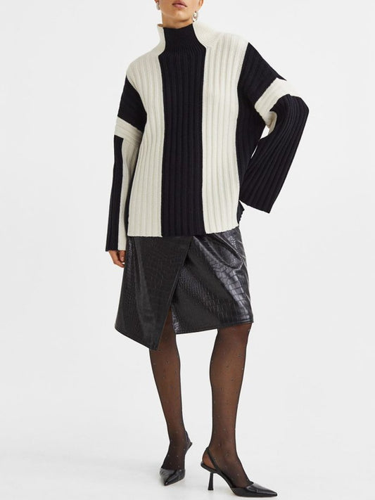 Wool Knit Color-blocked Oversize Sweater