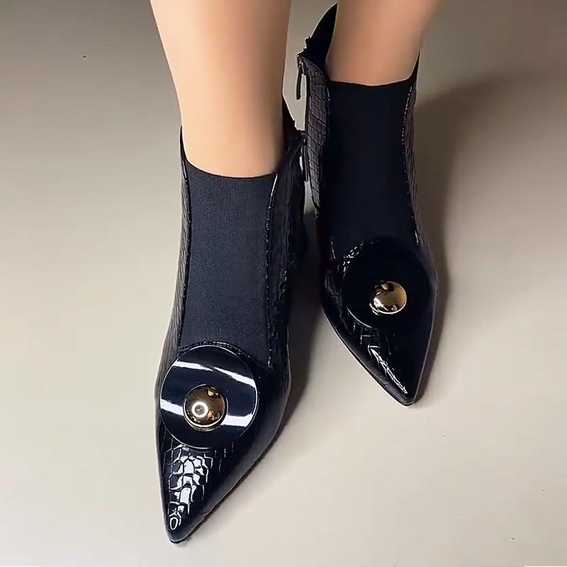 Pointed Toe Crocodile Print Women's Leather Ankle Boots