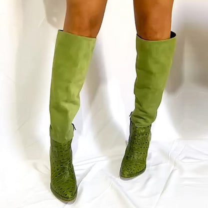 Green Suede Women's Long Boots