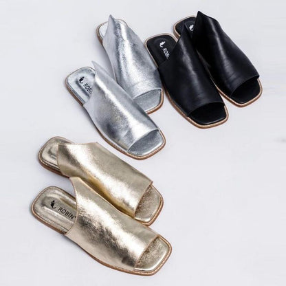 Asymmetric Leather Women's Flat Slippers