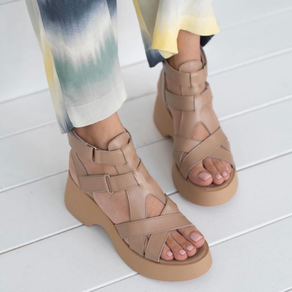 Women's Thick Sole Leather Velcro Sandals