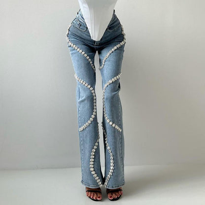 Wrap Around Rhinestone Relaxed Straight Jeans