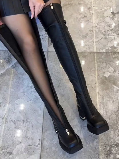 Thick Platform Zip-Up Over-The-Knee Boots