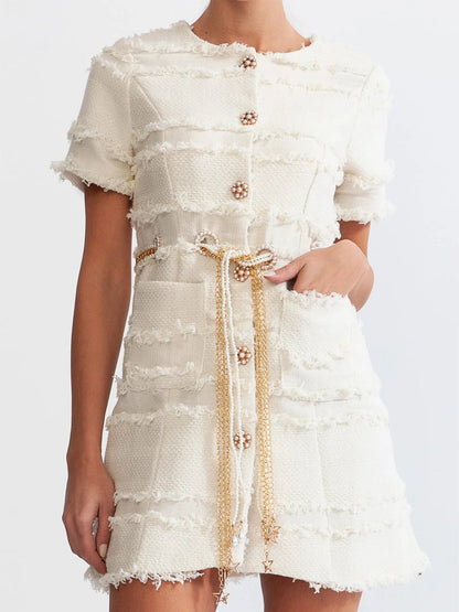 Pearl Chain Tweed Mini Dress