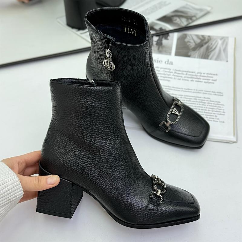 Textured Genuine Leather Women's Ankle Boots