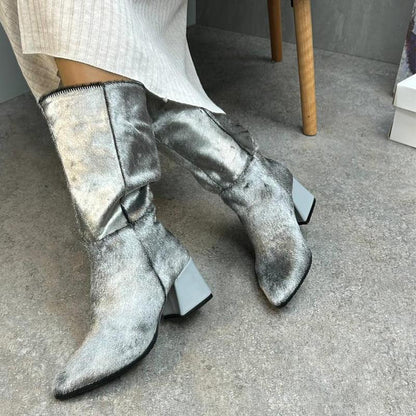 Women's Silver Suede Long Boots