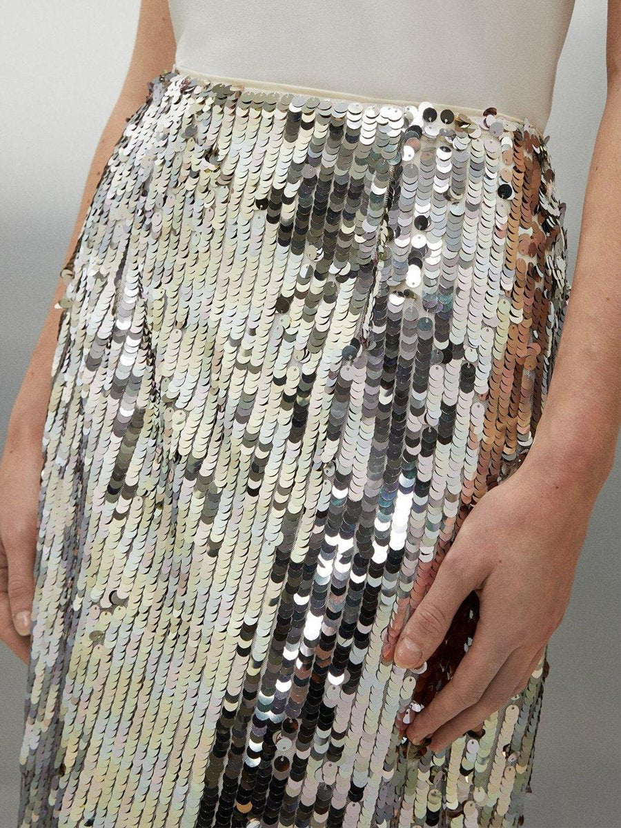 Silver Sequin Midaxi Woven Skirt