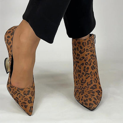 Suede Leopard Print Gold Heel Women's Casual Shoes