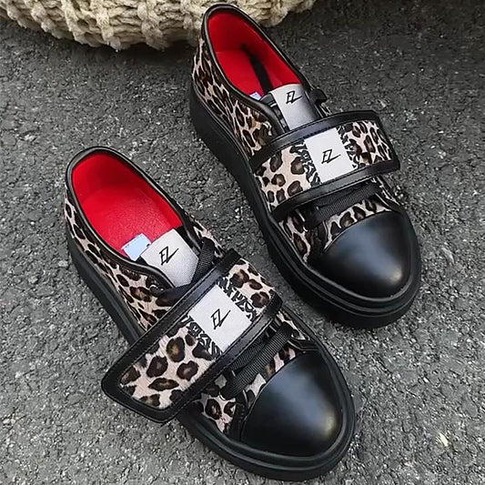 Suede Leopard Print Women's Velcro Casual Shoes