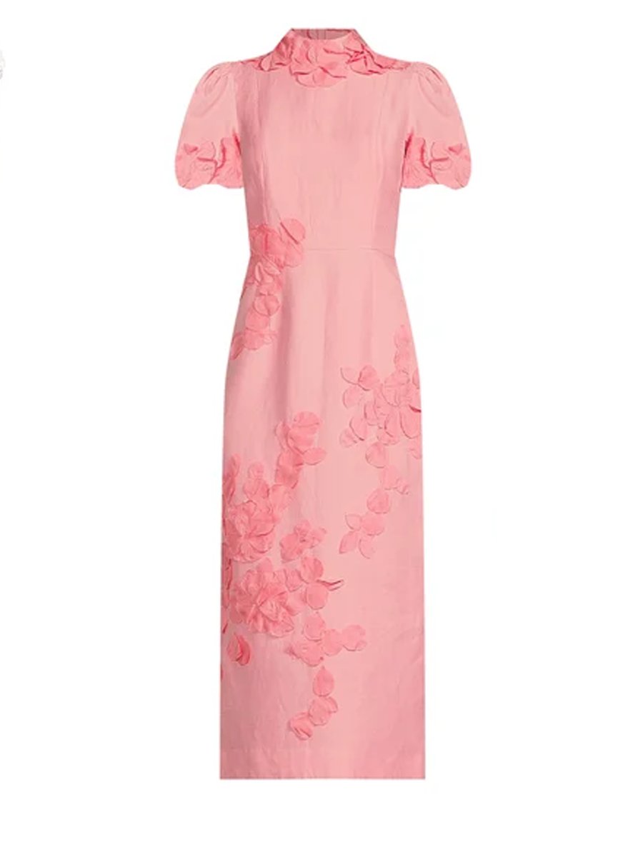 Willow Floral Applique Mock Neck Midi Dress