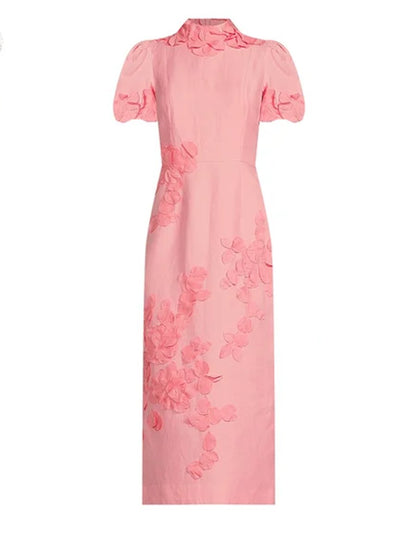 Willow Floral Applique Mock Neck Midi Dress