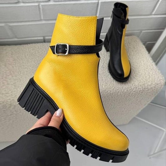 Muffin Sole Patchwork Leather Women's Boots