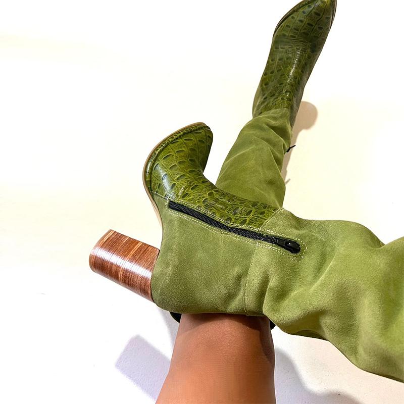 Green Suede Women's Long Boots