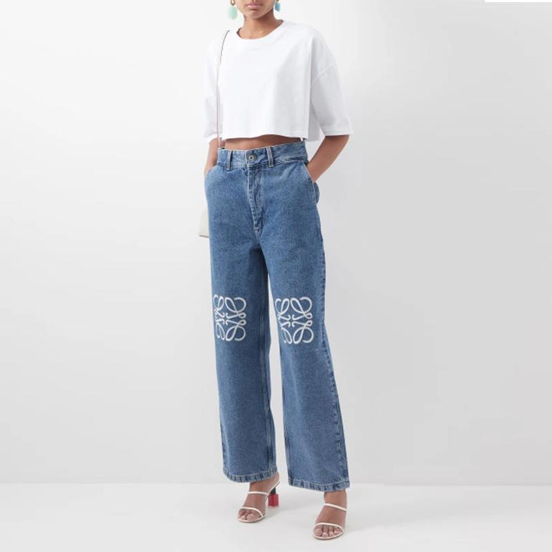 Anagram-print Wide-leg High-rise Denim Jeans