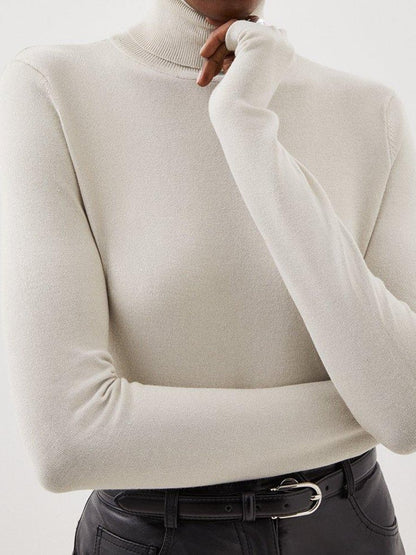 Viscose Blend Roll Neck Thumbhole Cuff Knit Jumper