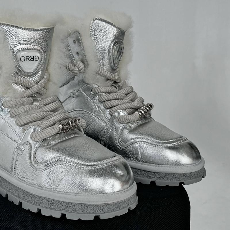 Silver Leather Women's Snow Boots